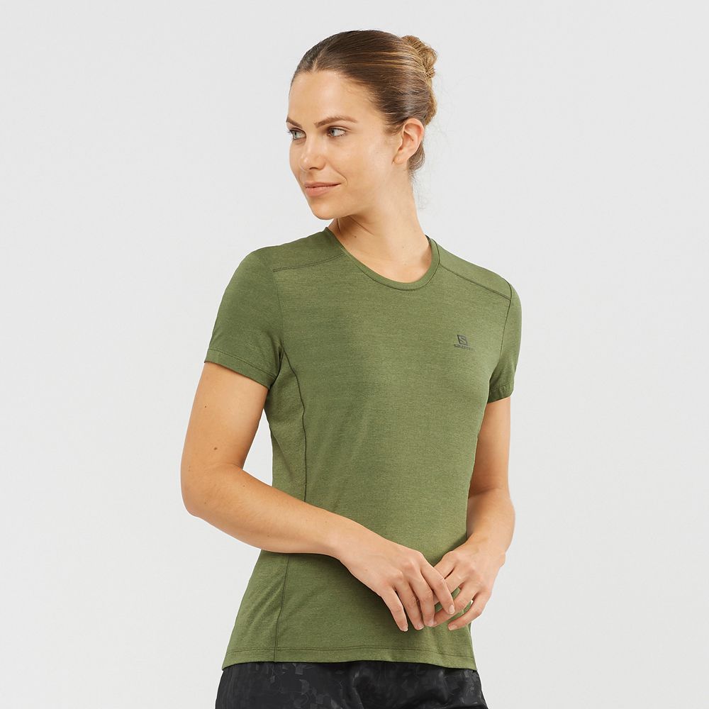 SALOMON XA W Philippines - Women's Tee Shirts - Olive | 032179-CMX